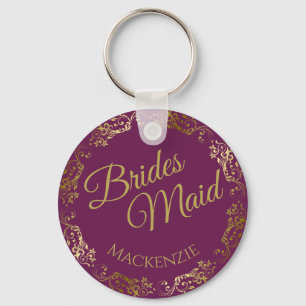 Porte-clés Elégante dentelle d'or sur Magenta Bridesmaid Mari