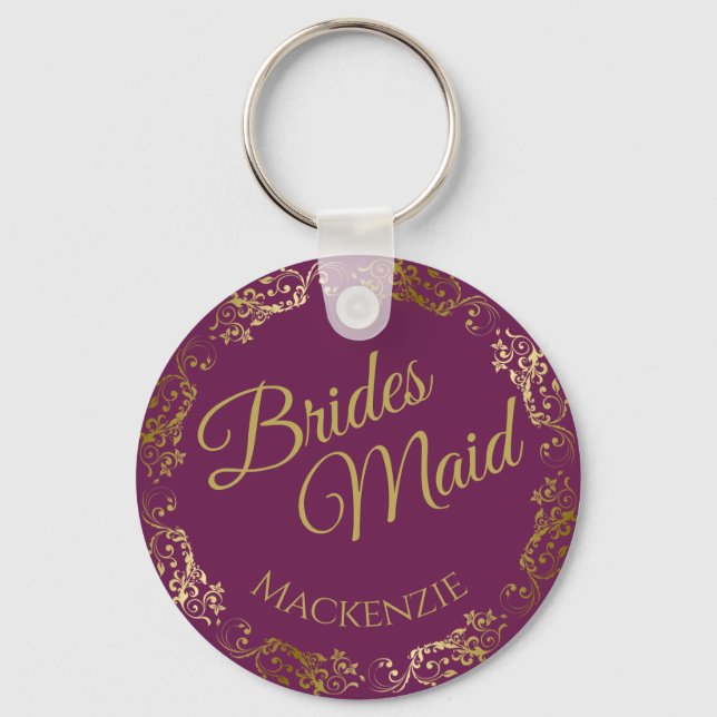 Porte-clés Elégante dentelle d'or sur Magenta Bridesmaid Mari (Recto)