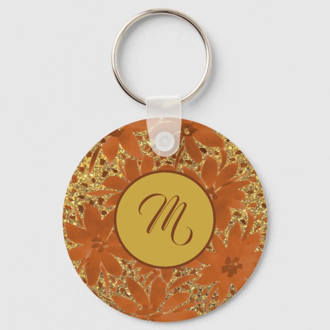 Porte-clés Élégante étincelle féminine monogrammée or (Recto)
