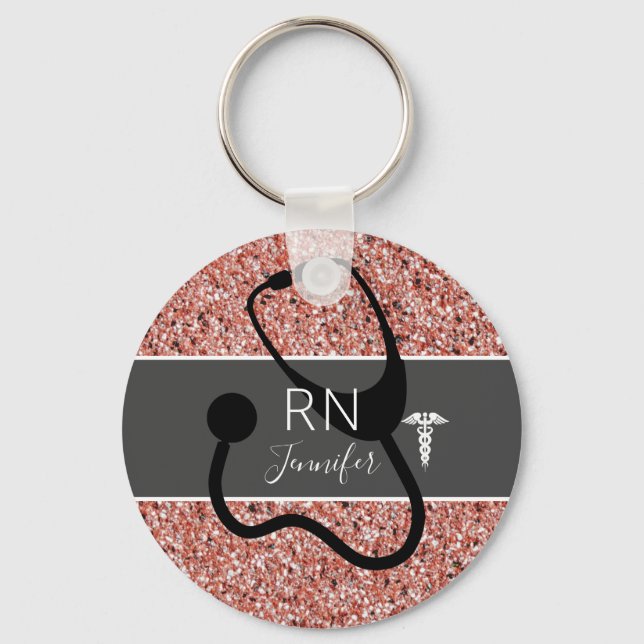 Porte-clés Élégante infirmière RN Caduceus Rose Gold Personna (Recto)