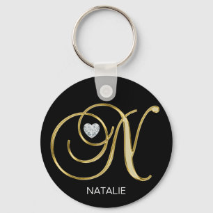 Porte-clés Élégante lettre dorée personnalisée Monogramme