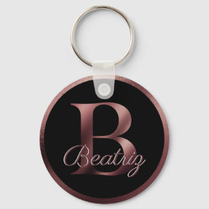 Porte-clés Élégante Lettre noire B Rose Monogramme métal o