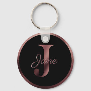 Porte-clés Élégante Lettre noire J Rose Monogramme métal o