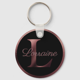 Porte-clés Élégante Lettre noire L Rose Monogramme métal or