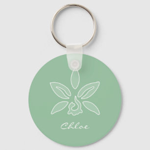 Porte-clés Elégante orchidée Fleur verte de printemps simpl