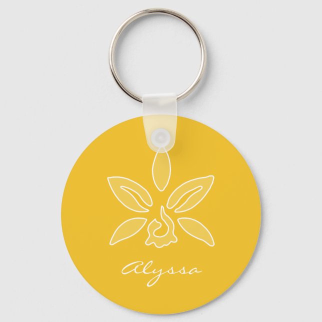 Porte-clés Elégante Orchidée Simple Fleur Jaune Riche Avec No (Recto)