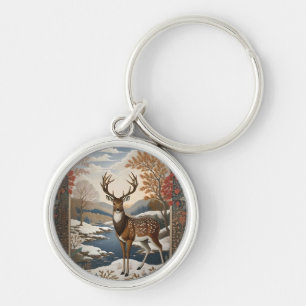 Porte-clés Élégante scène hivernale de cerfs