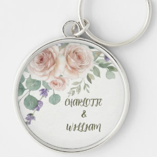 Porte-clés Élégantes Roses Fanes et Lavande à l'Aquarelle