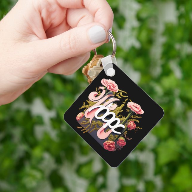 Porte-clés Élégantes Roses Roses Espoir Typographie (main)