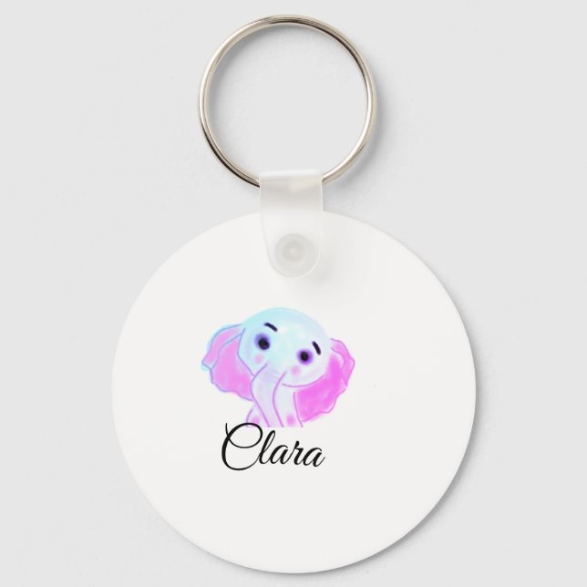 Porte-clés Élément simple éléphant bébé rose bleu aquarelle a (Recto)