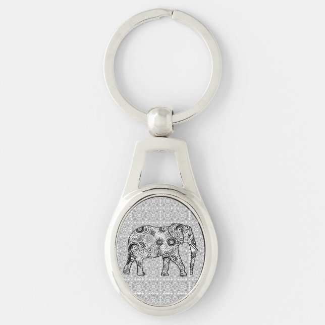 Porte-clés Éléphale tourbillon fractal - gris, noir et blanc (Devant)