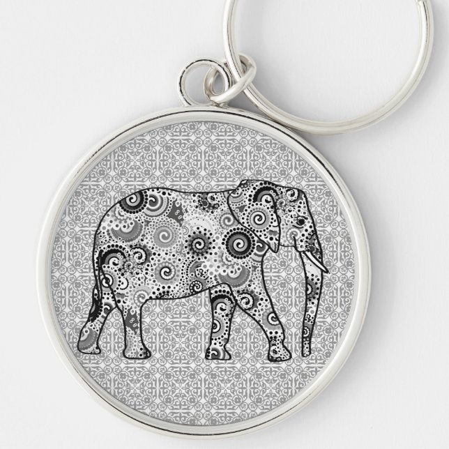 Porte-clés Éléphale tourbillon fractal - gris, noir et blanc (Devant)