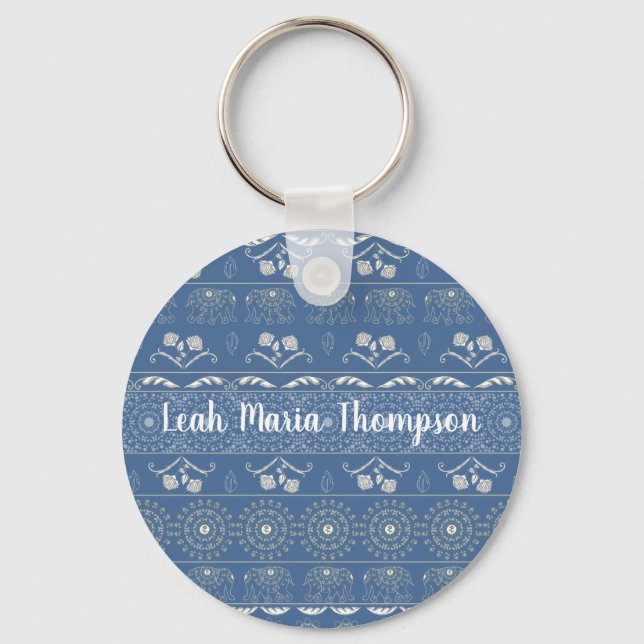 Porte-clés Éléphant Bleu Mandala  (Recto)