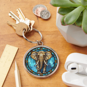 Porte-clés Eléphant Bleu Mosaïque Vitre