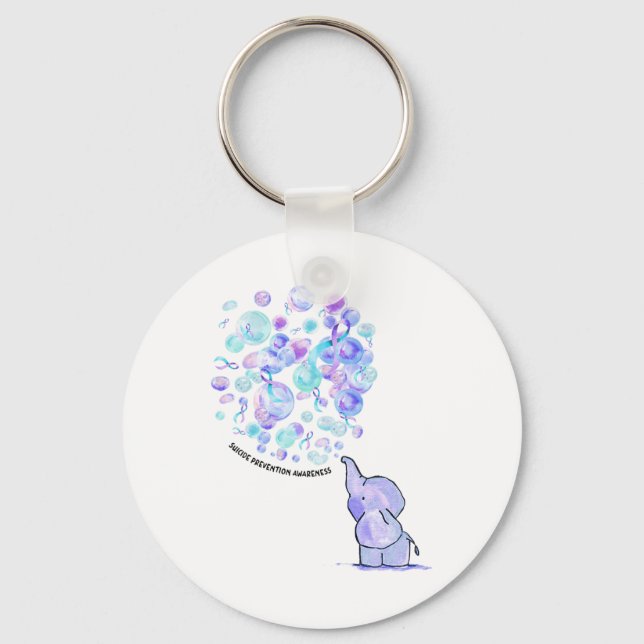 Porte-clés Eléphant Bleu Violet Ballons Prévention du suicide (Recto)