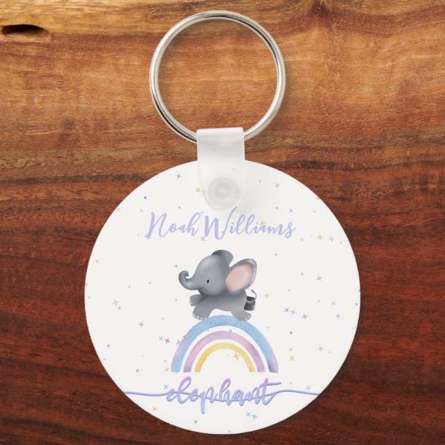 Porte-clés Éléphant de bébé mignon jouant sur un arc-en-ciel  (Verso)