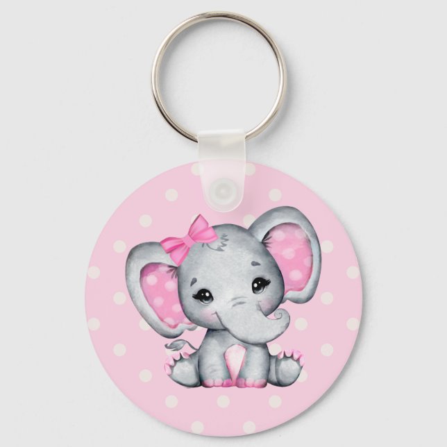 Porte-clés Eléphant de bébé rose mignon avec oreilles Poka Do (Recto)