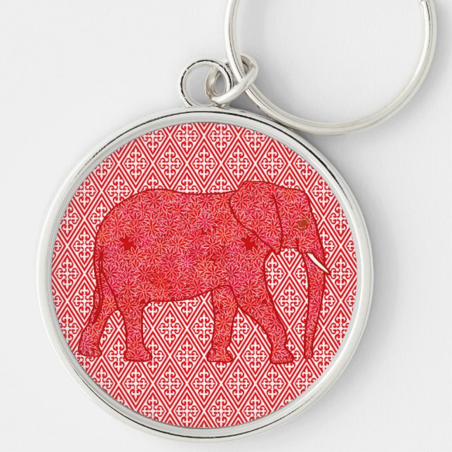 Porte-clés Eléphant de fleurs - rouge profond et corail (Devant)