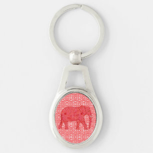 Porte-clés Eléphant de fleurs - rouge profond et corail