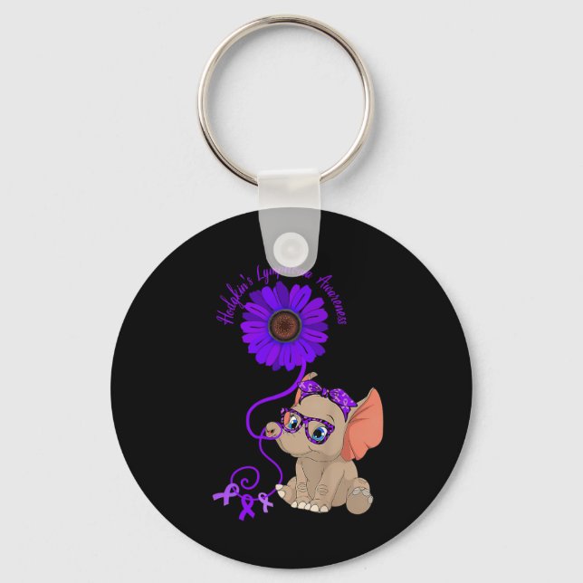 Porte-clés Elephant Hydrocephalus Awareness Blue Ribbon Glass (Recto)