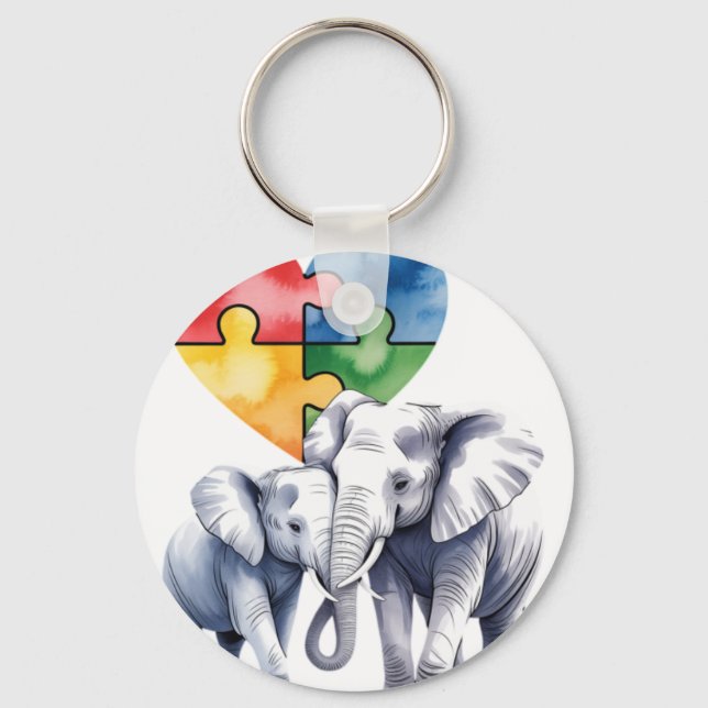 Porte-clés Éléphant maman sensibilisation à l'autisme avec pu (Recto)