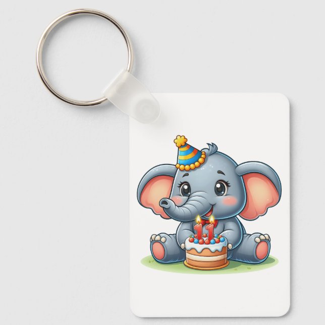 Porte-clés Éléphant Mignon 11e Anniversaire (Recto)