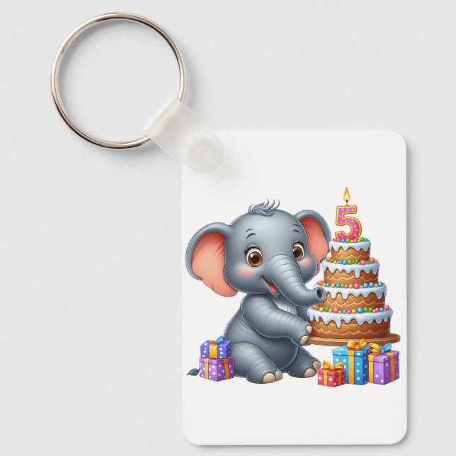 Porte-clés Éléphant Mignon 5ème Anniversaire (Recto)