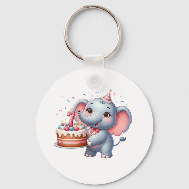 Porte-clés Éléphant Mignon 7ème Anniversaire (Recto)