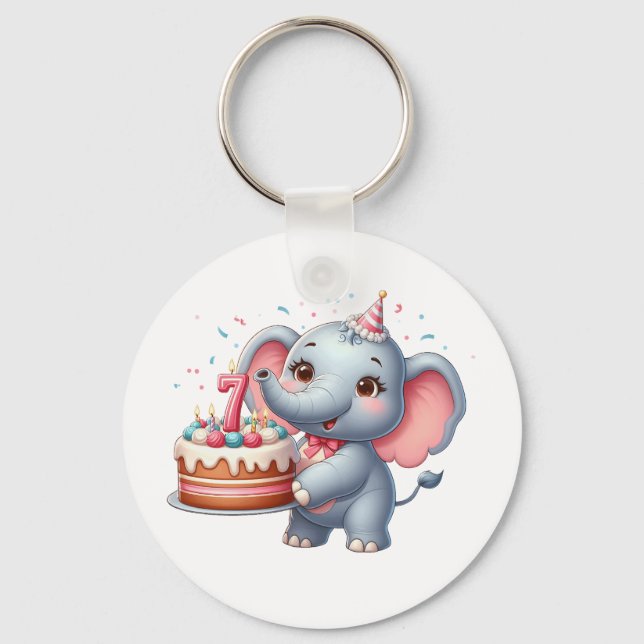 Porte-clés Éléphant Mignon 7ème Anniversaire (Recto)