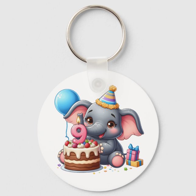 Porte-clés Éléphant Mignon 9ème Anniversaire (Recto)