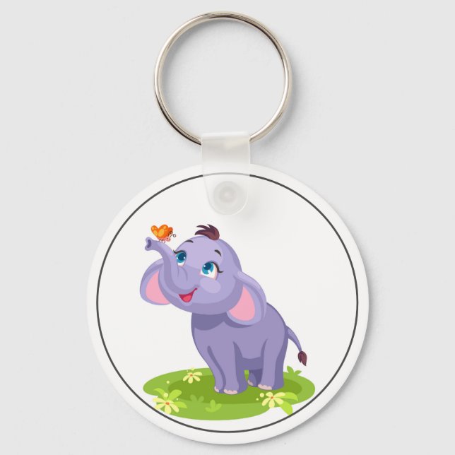 Porte-clés Eléphant mignon avec papillon (Recto)