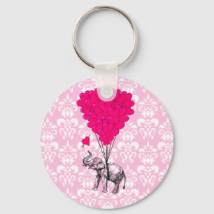 Porte-clés Éléphant mignon drôle & damas rose