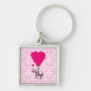 Porte-clés Éléphant mignon drôle et damassé rose