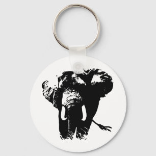 Porte-clés Eléphant noir & blanc Pop Art