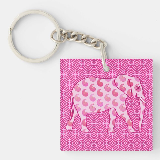 Porte-clés éléphant Paisley - rose glacé et fuchsia (Devant)