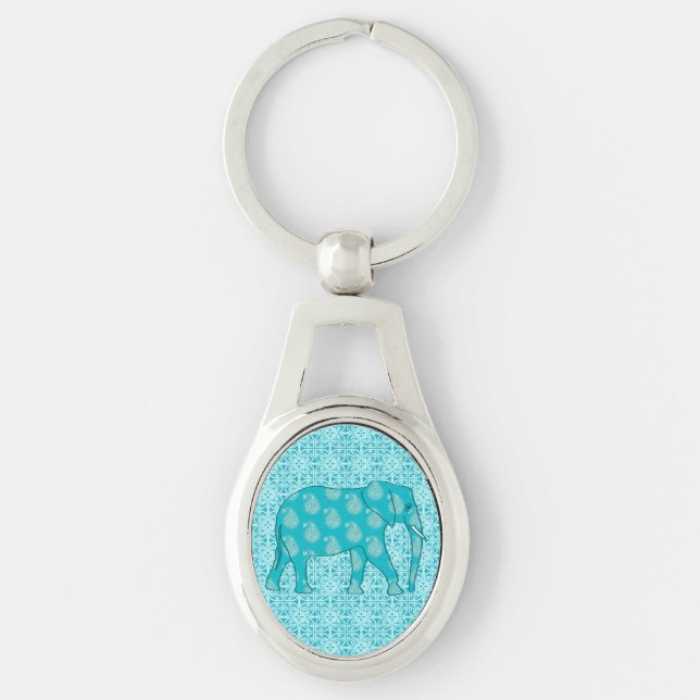 Porte-clés Éléphant Paisley - turquoise et aqua (Devant)