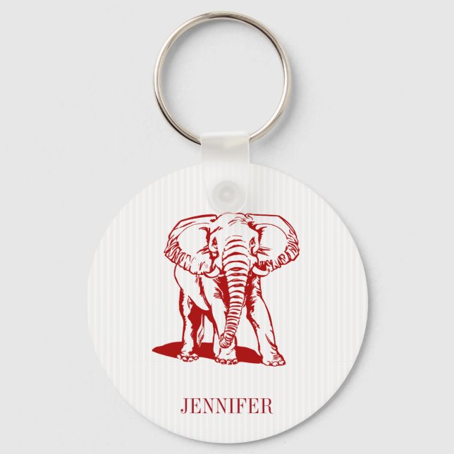 Porte-clés Éléphant rouge foncé mignon monogrammé (Recto)