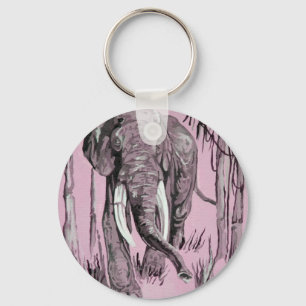 Porte-clés Eléphant Se Promenant Dans La Savane Boisée En Ros