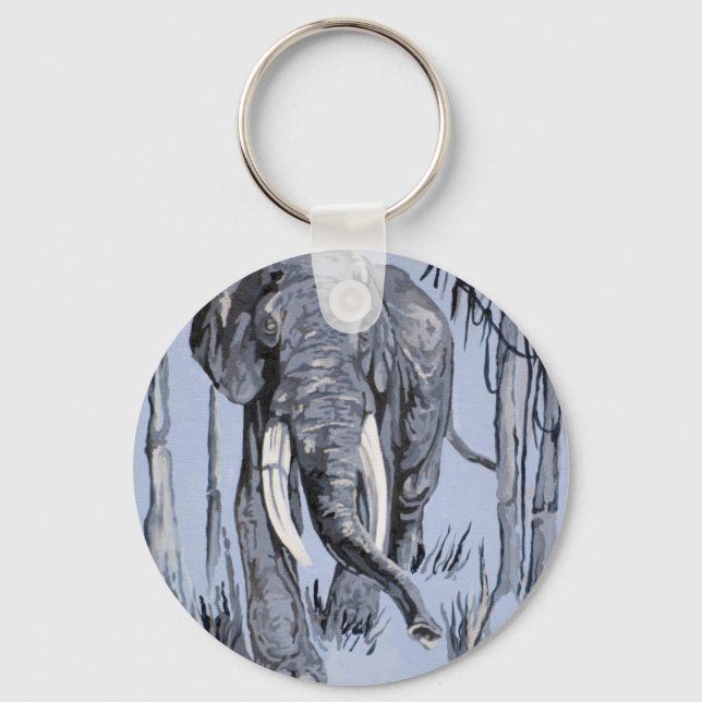 Porte-clés Elephant Strolling Through Wooded Savanna In Blue (Recto)