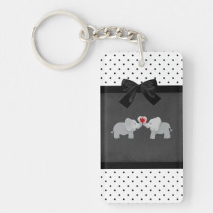 Porte-clés Eléphants adorables mignons, Pois, Bow noir
