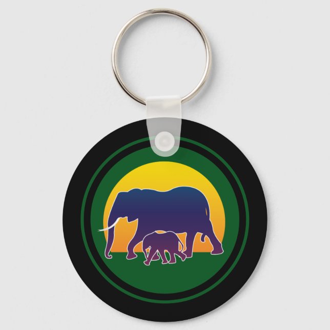 Porte-clés Eléphants couchés de soleil (Recto)