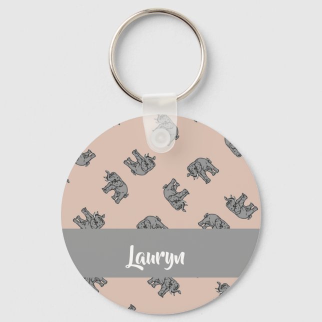 Porte-clés éléphants de nom personnalisé sur brun (Recto)