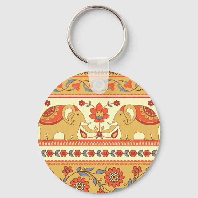 Porte-clés éléphants ethniques, fleurs, motif sans soudure. (Recto)