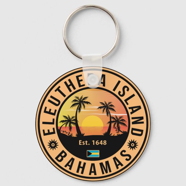 Porte-clés Eleuthera Island Bahamas Retro Sunset Souvenirs (Recto)