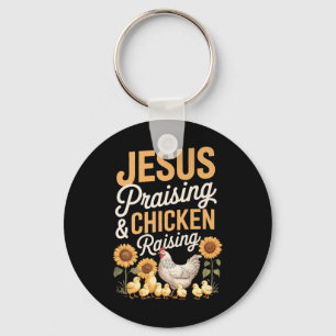 Porte-clés Élevage De Poulet Et Jésus Louant Christian Farme