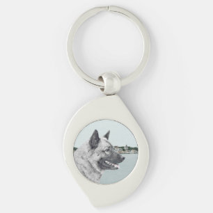 Porte-clés Elkhound norvégien à la peinture de village - Chie