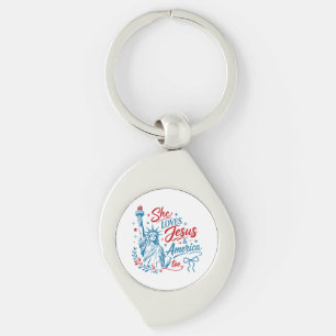 Porte-clés Elle aime Jésus et l'Amérique aussi le 4 juillet C