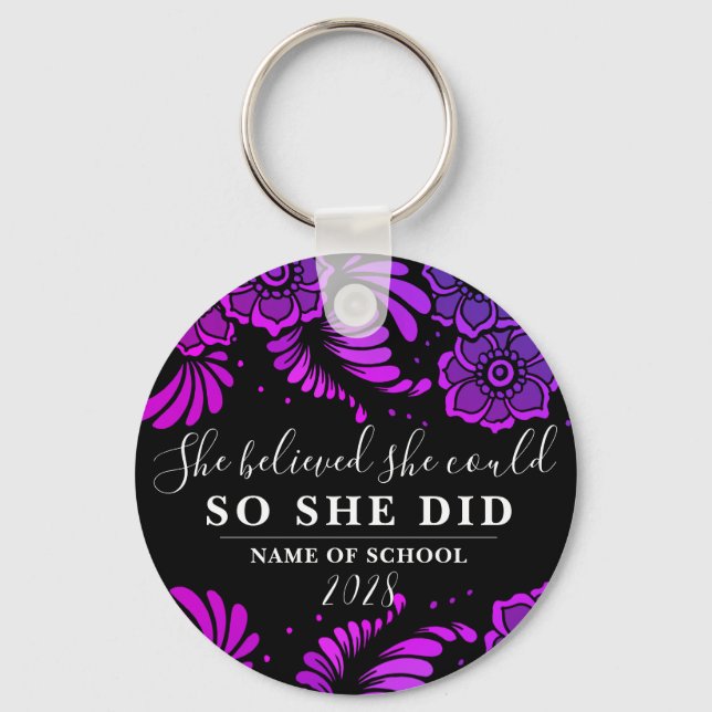 Porte-clés Elle Croyait Qu'Elle Pourrait Fleur Violet Noir Fl (Recto)