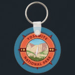 Porte-clés Emblème de compass rétro du parc national Yosemite<br><div class="desc">Design d'illustration vectorielle de Yosemite. Le parc est célèbre pour ses séquoias géants et anciens,  et pour Tunnel View,  la vue iconique de Bridalveil Fall et les falaises de granit d'El Capitan et Half Dome.</div>