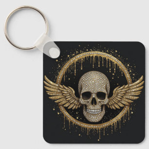 Porte-clés ☠️ Emblème de crâne à halo doré pour cadeaux de st